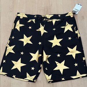 Diesel Men's Black and Gold Star Athletic Shorts